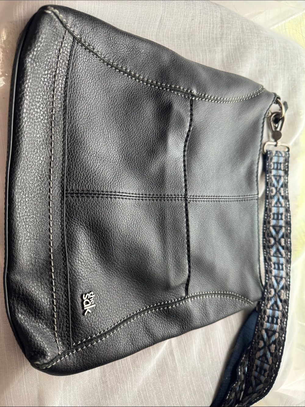 The Sak Black Shoulder Bag with Patterned Strap